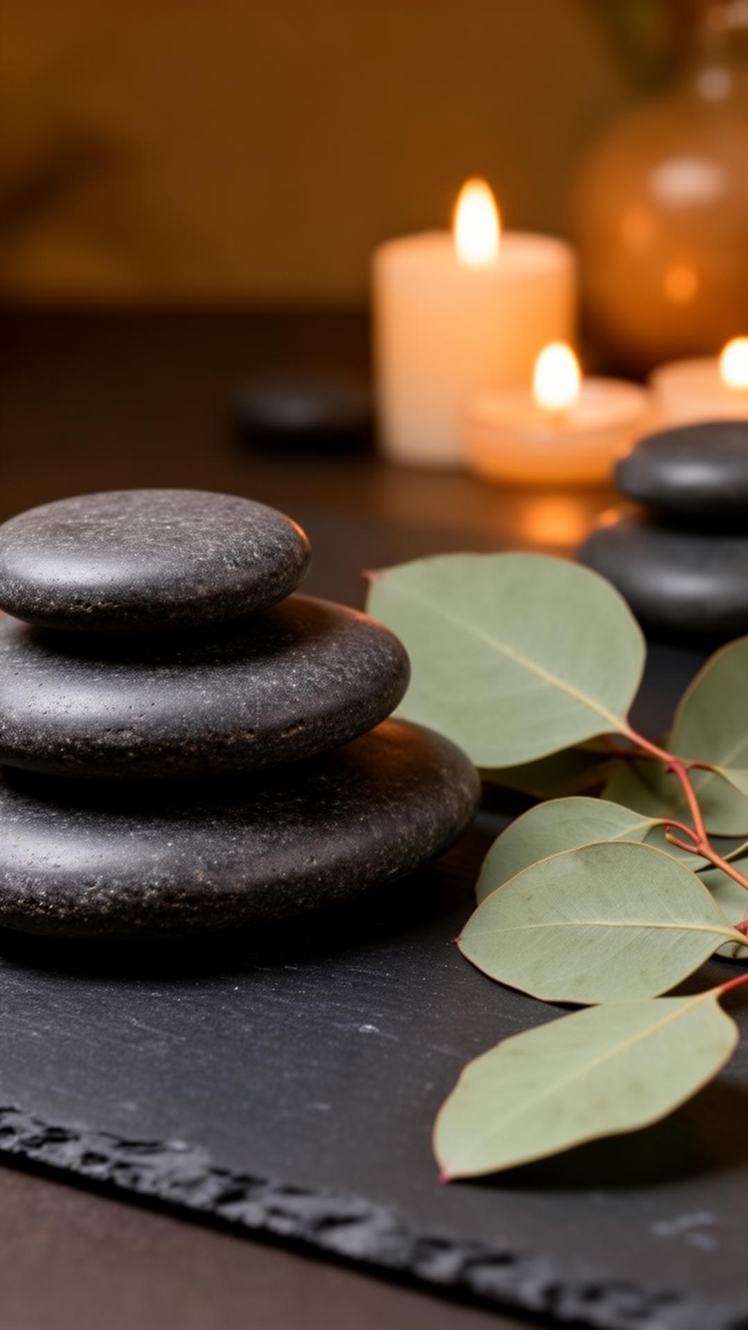 Pierres chaudes et bougies au Studio de Massage OM